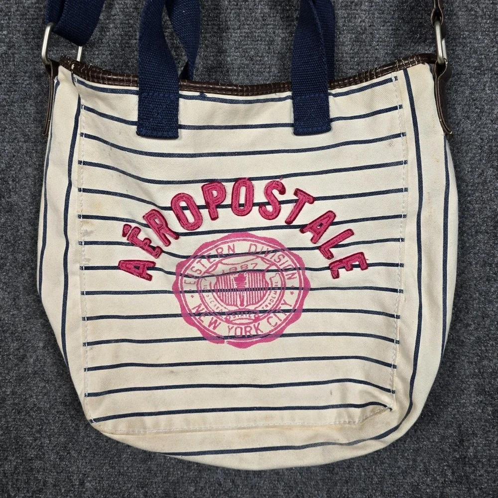 Vintage Y2K Aeropostale Tote Bag Striped NY Preppy Shoulder Aero Canvas